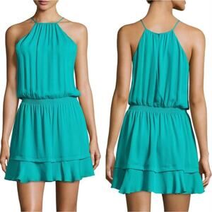Parker Women's Nathan 100% Silk Halter Dress Laguna Blue Teal Size Small Wedding